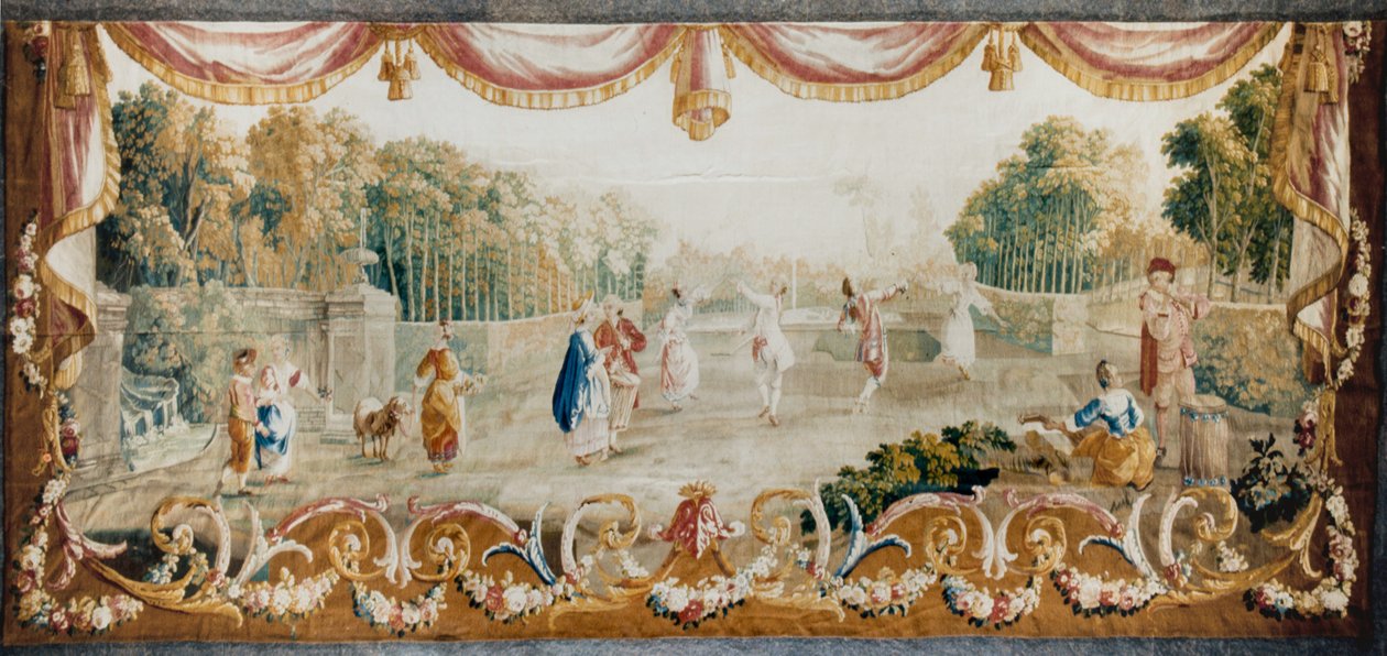 पार्क में नृत्य, ऑब्यूसन टेपेस्ट्री वर्कशॉप, c.1782 (ऊन और रेशम) द्वारा फ्रेंच स्कूल