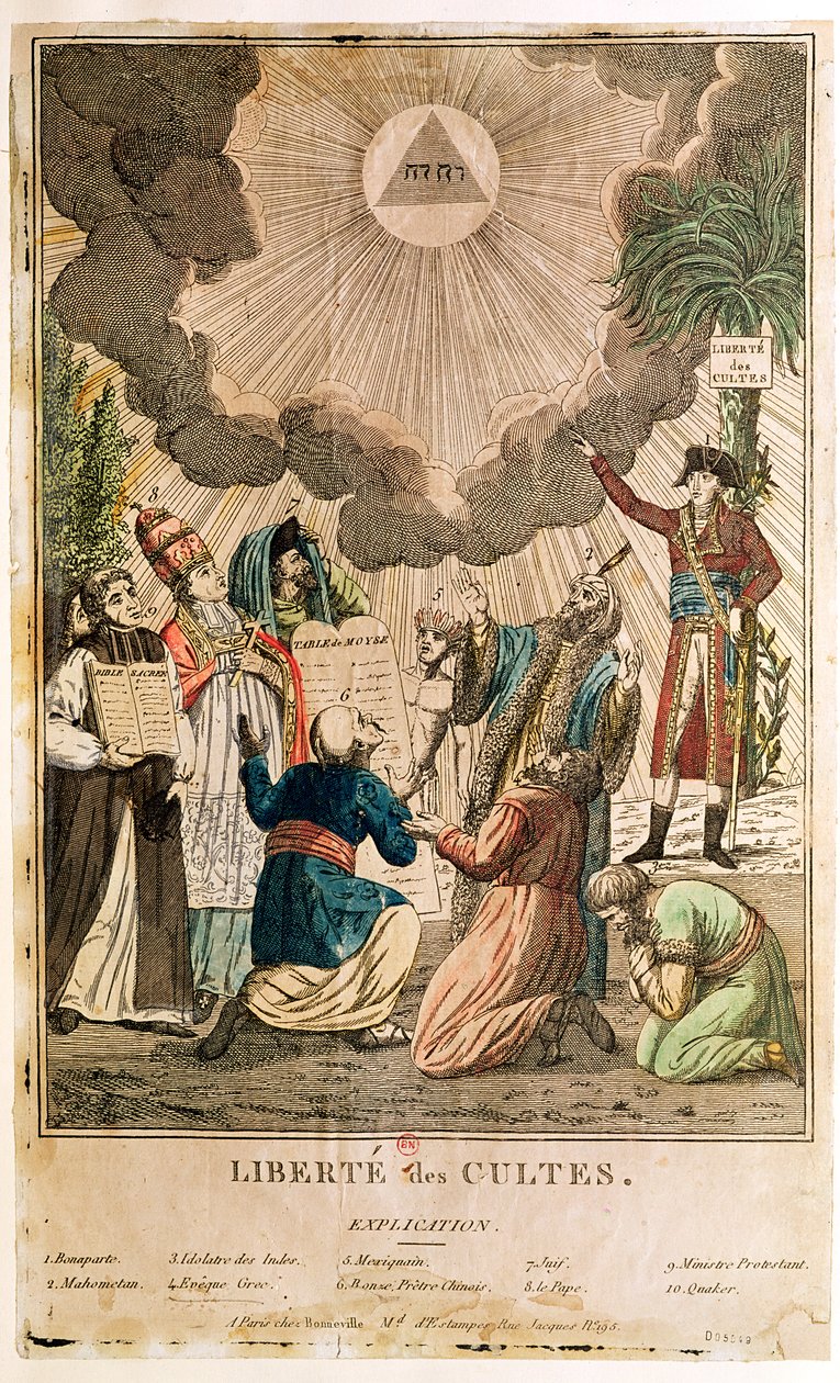 पूजा की स्वतंत्रता का निर्णय करने वाली संस्था, 1799 नवंबर (रंगीन उत्कीर्णन) द्वारा फ्रेंच स्कूल
