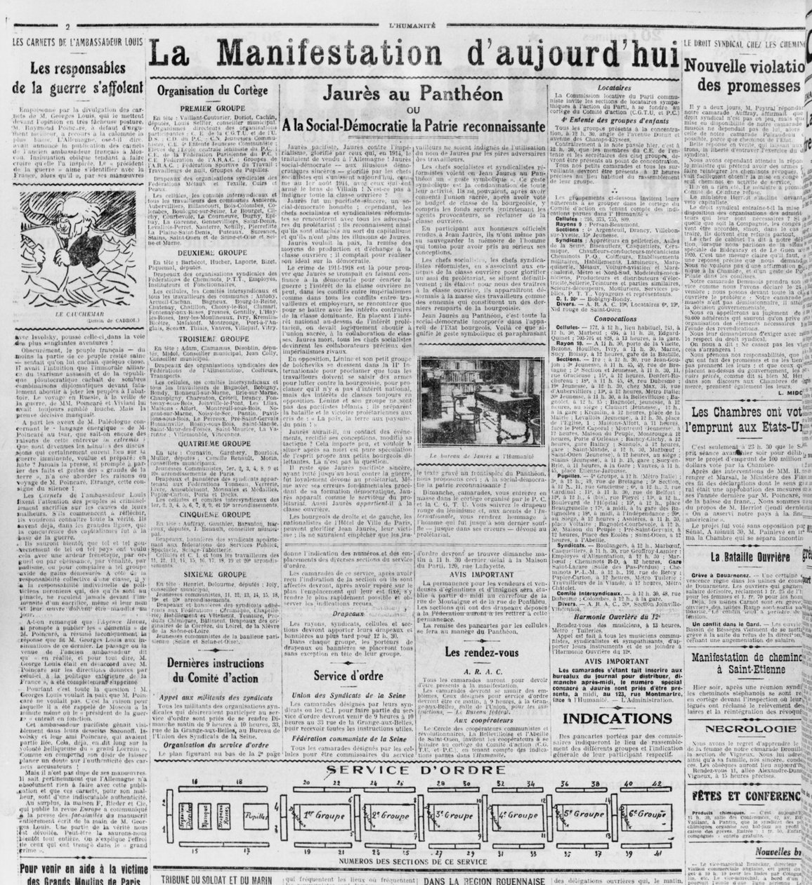 23 नवंबर 1924 (मुद्रित पत्र), LHumanite से दिन का प्रदर्शन, पैंथियन में Jaures द्वारा फ्रेंच स्कूल