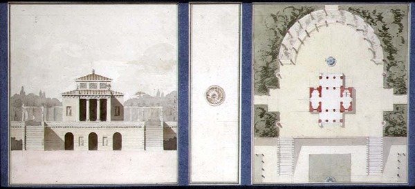 एक स्मारक के लिए डिजाइन, c.1825 (कागज पर कलम और स्याही और पानी के रंग का) द्वारा फ्रेंच स्कूल