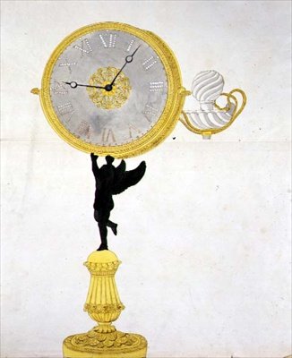 एक ओरमोलू घड़ी के लिए डिज़ाइन, c.1825 (कागज पर कलम और स्याही और पानी के रंग का) द्वारा फ्रेंच स्कूल