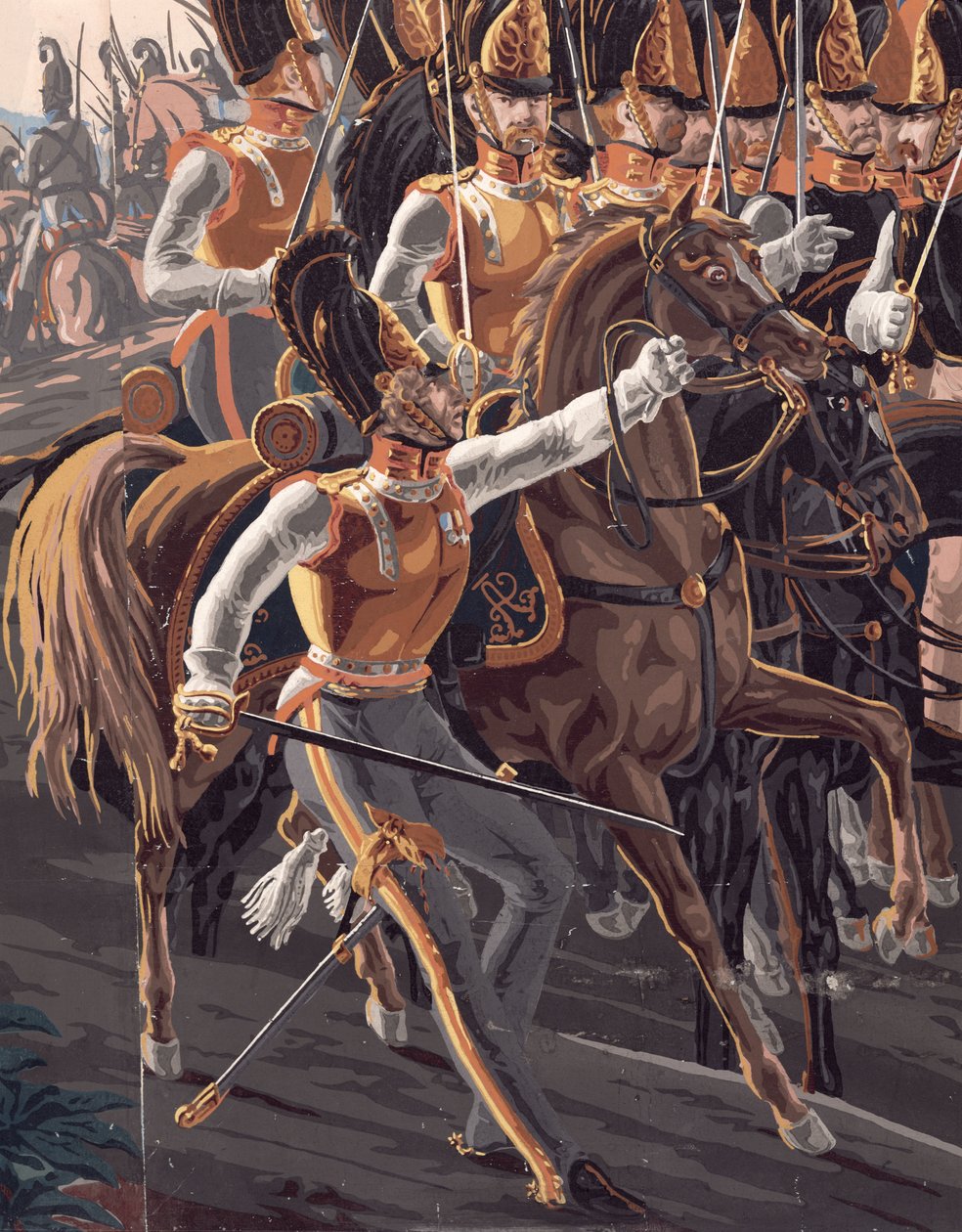 ऑस्ट्रलिट्ज़ की लड़ाई का विस्तार, एक मनोरम वॉलपेपर डिजाइन, 1827-29 (वॉलपेपर) द्वारा फ्रेंच स्कूल