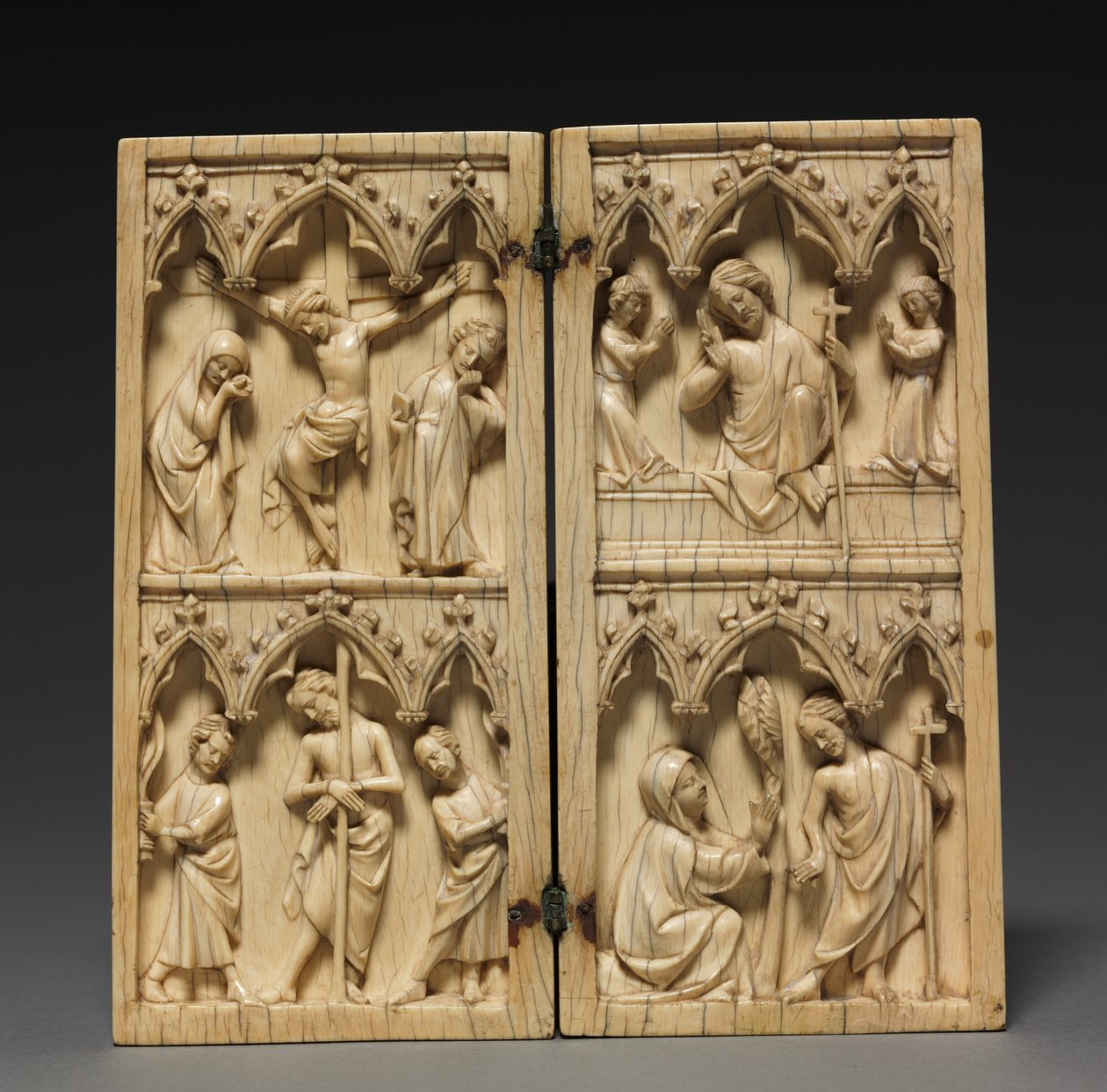 डिप्टीच: क्राइस्ट ऑफ़ द पैशन एंड आफ्टरलाइफ़ क्राइस्ट, c.1330-1350 द्वारा फ्रेंच स्कूल