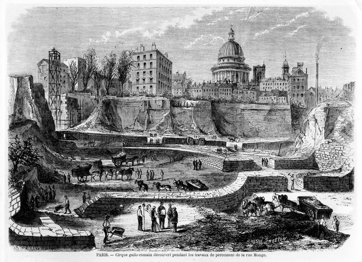 1869, 1870 में रूई स्पंज पर निर्माण कार्य के दौरान पेरिस में गैलो-रोमन एम्फीथिएटर की खोज द्वारा फ्रेंच स्कूल