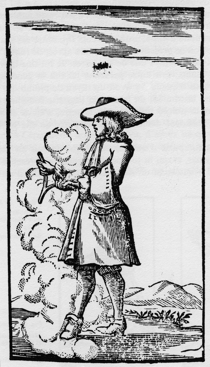 डिफ्लेक्टिंग डिवाइनिंग रॉड के साथ डाउसर - रबडोमेन्सी - "" ला फिजिक ऑकल्ट, ओ ट्रीट डे ला बैगुएट डिविनाटोयर "" में बैगूएट की व्याख्या - पेरिस 1693 एब्बे डी वैलेमोंट (पियरे ले लोरेन) भौतिक विज्ञानी, मुद्राशास्त्री और 17 वीं के फ्रांसीसी सा द्वारा फ्रेंच स्कूल