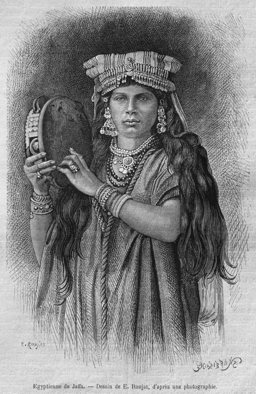 मिस्र की महिला जाफ़िया, आज सीरिया से। फेनिशिया, लेबनान और जुडिया की यात्रा करें। 1875-1880 लुईस चार्ल्स एमिल लॉरेट, 1884 (बीडब्ल्यू उत्कीर्णन) द्वारा फ्रेंच स्कूल