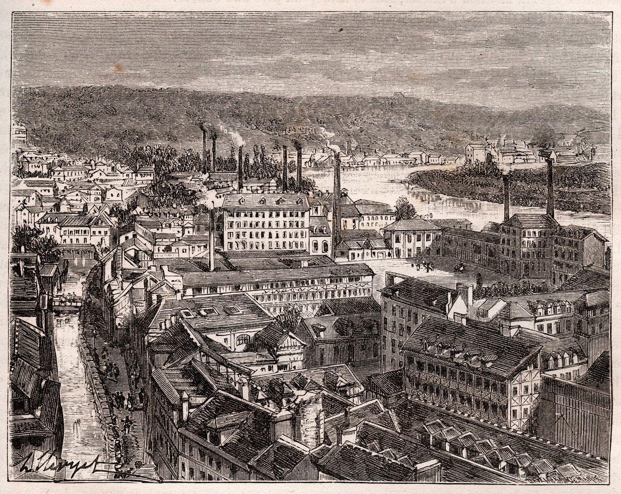 Elbeuf - सीन-समुद्री - VA माल्ट-ब्राउन द्वारा "इलस्ट्रियस फ्रांस: भूगोल, इतिहास, सांख्यिकीय प्रशासन" में उत्कीर्णन। १८८४ द्वारा फ्रेंच स्कूल