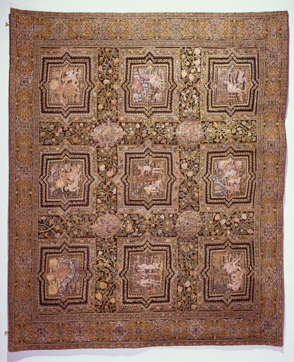 बाइबिल दृश्यों के साथ कशीदाकारी टेबल कालीन, c.1600 (सनी कैनवास पर ऊन और रेशम) द्वारा फ्रेंच स्कूल