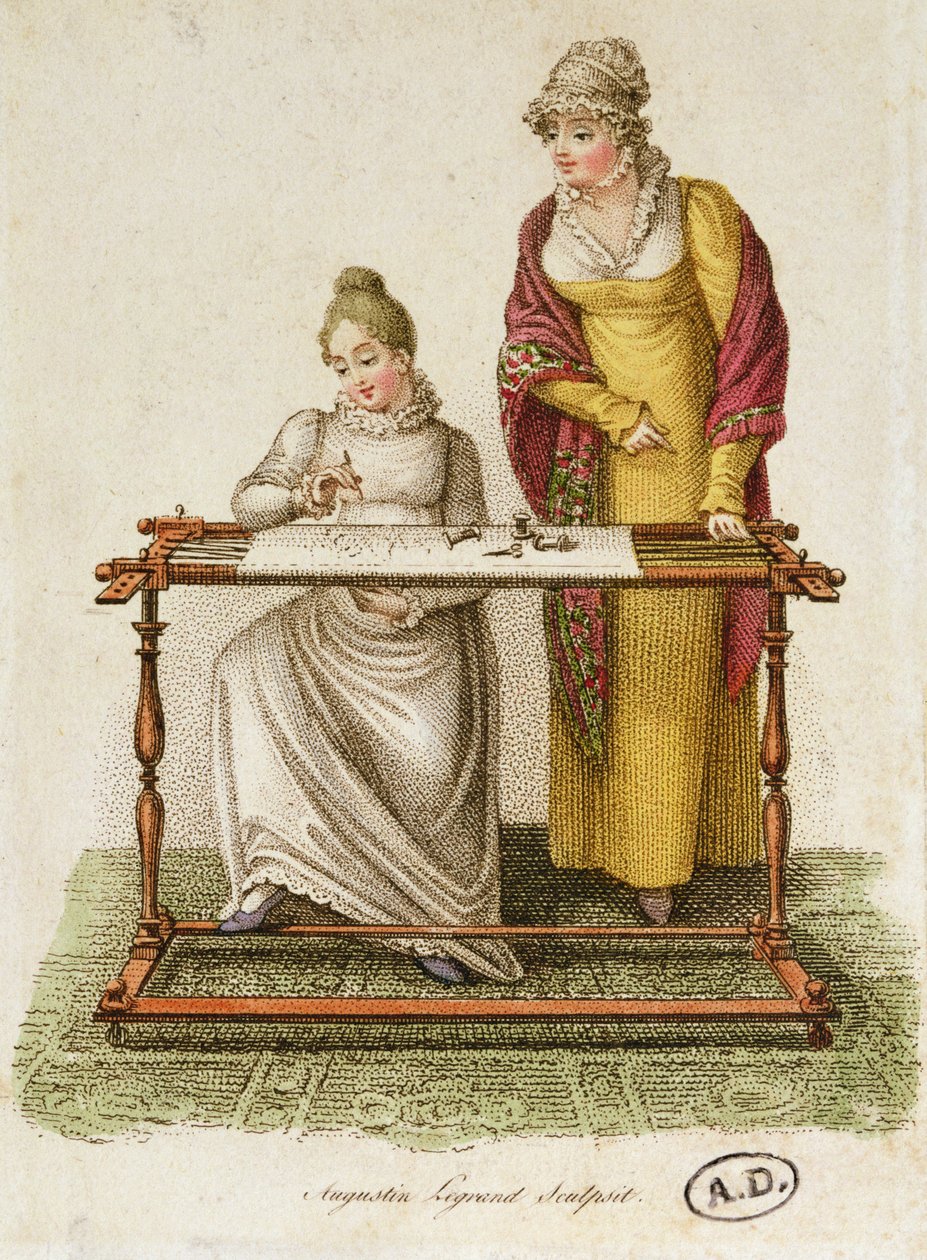 कढ़ाई, c.1810-20 (रंगीन उत्कीर्णन) द्वारा फ्रेंच स्कूल