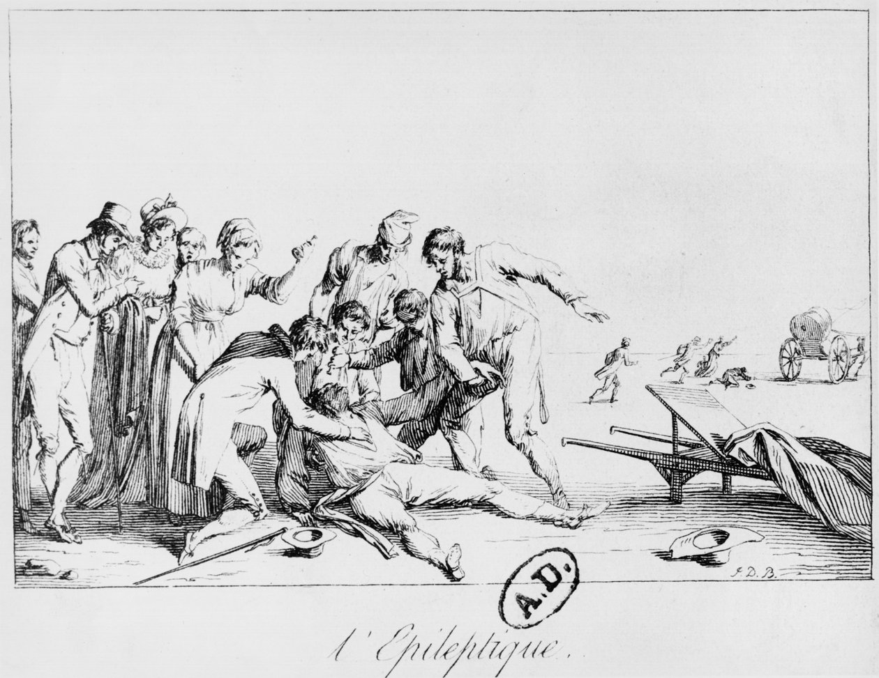 गली में मिर्गी का दौरा, c.1800 द्वारा फ्रेंच स्कूल