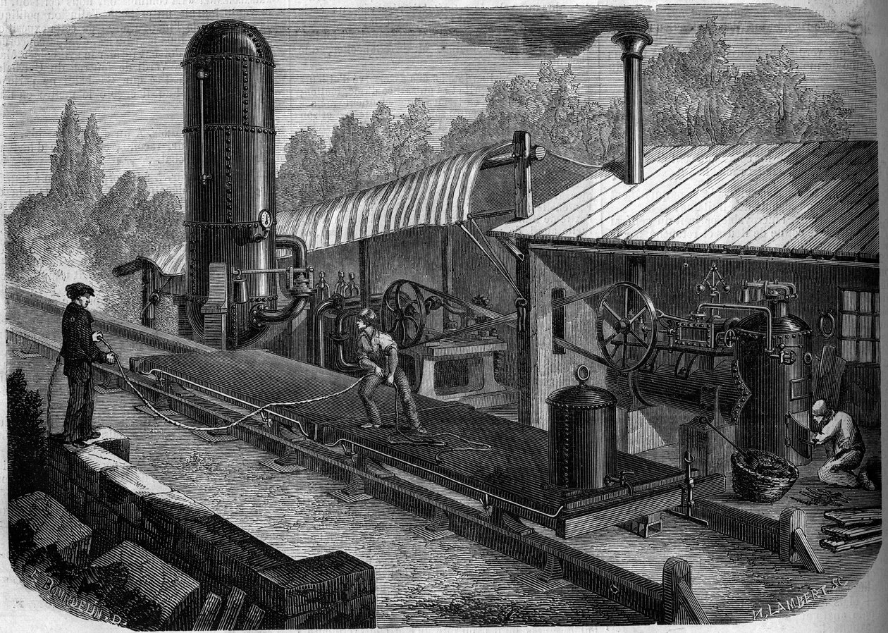 ला जोन्चेरे, वेंडी (45) में इंजीनियर लुई डोमिनिक गिरार्ड (1815-1871) द्वारा आविष्कार किए गए हाइड्रोलिक स्लिप रेलवे का निबंध द्वारा फ्रेंच स्कूल