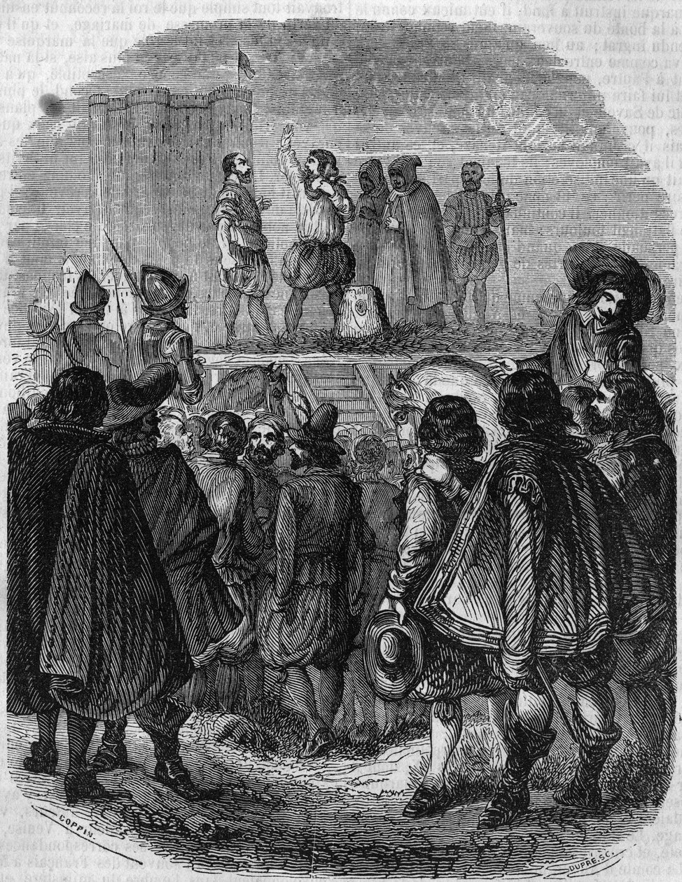 चार्ल्स डी गोंटौट बिरोन (1602) का निष्पादन: बरगंडी के गवर्नर मारेचल चार्ल्स डी गोंटौट बिरोन (1562 - 1602)। द्वारा फ्रेंच स्कूल