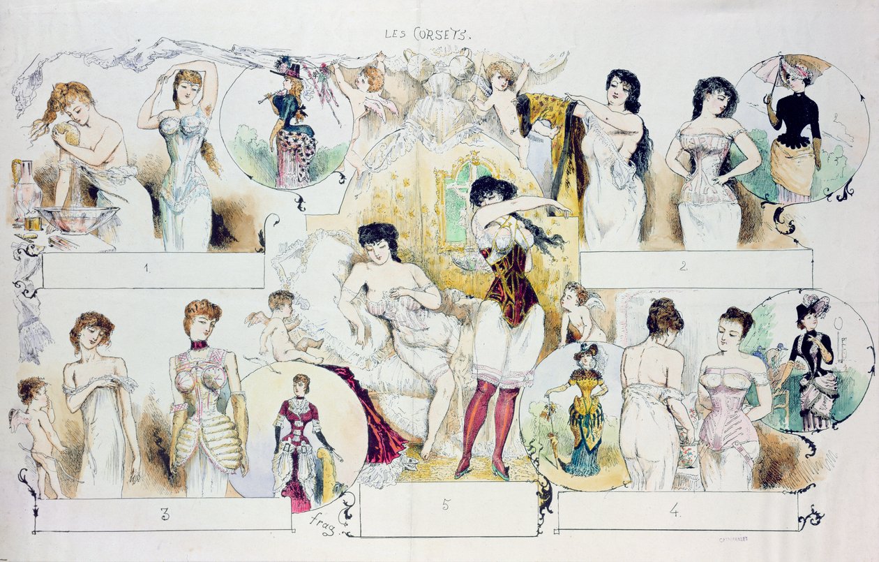 फैशन के लिए La Vie Parisienne का चित्रण प्लेट, c.1870 (रंग उत्कीर्णन) द्वारा फ्रेंच स्कूल