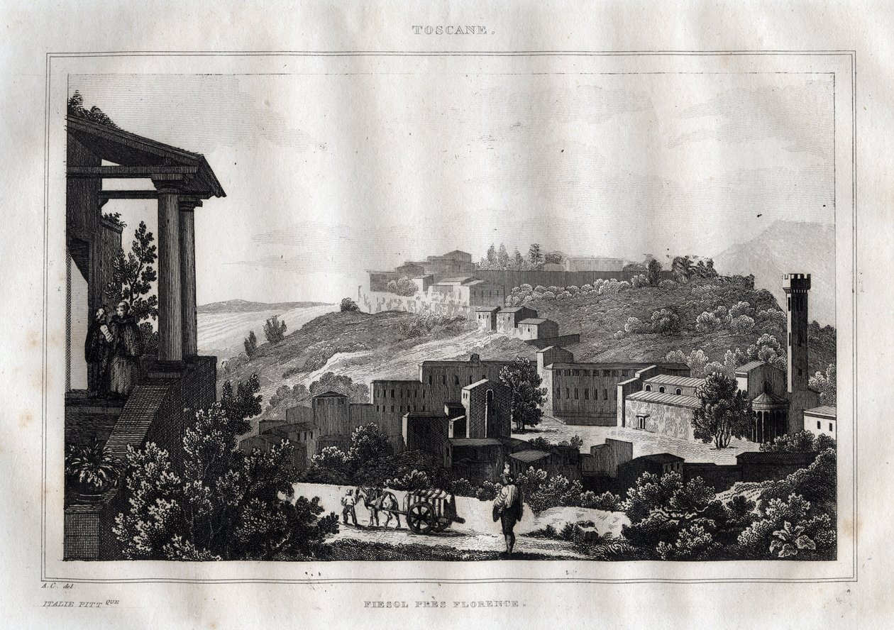 Fiesole -टस्कनी - एम डी नॉरविंस द्वारा "" सुरम्य इटली "" से उत्कीर्णन, Ch। नोडियर 1834-1836। द्वारा फ्रेंच स्कूल