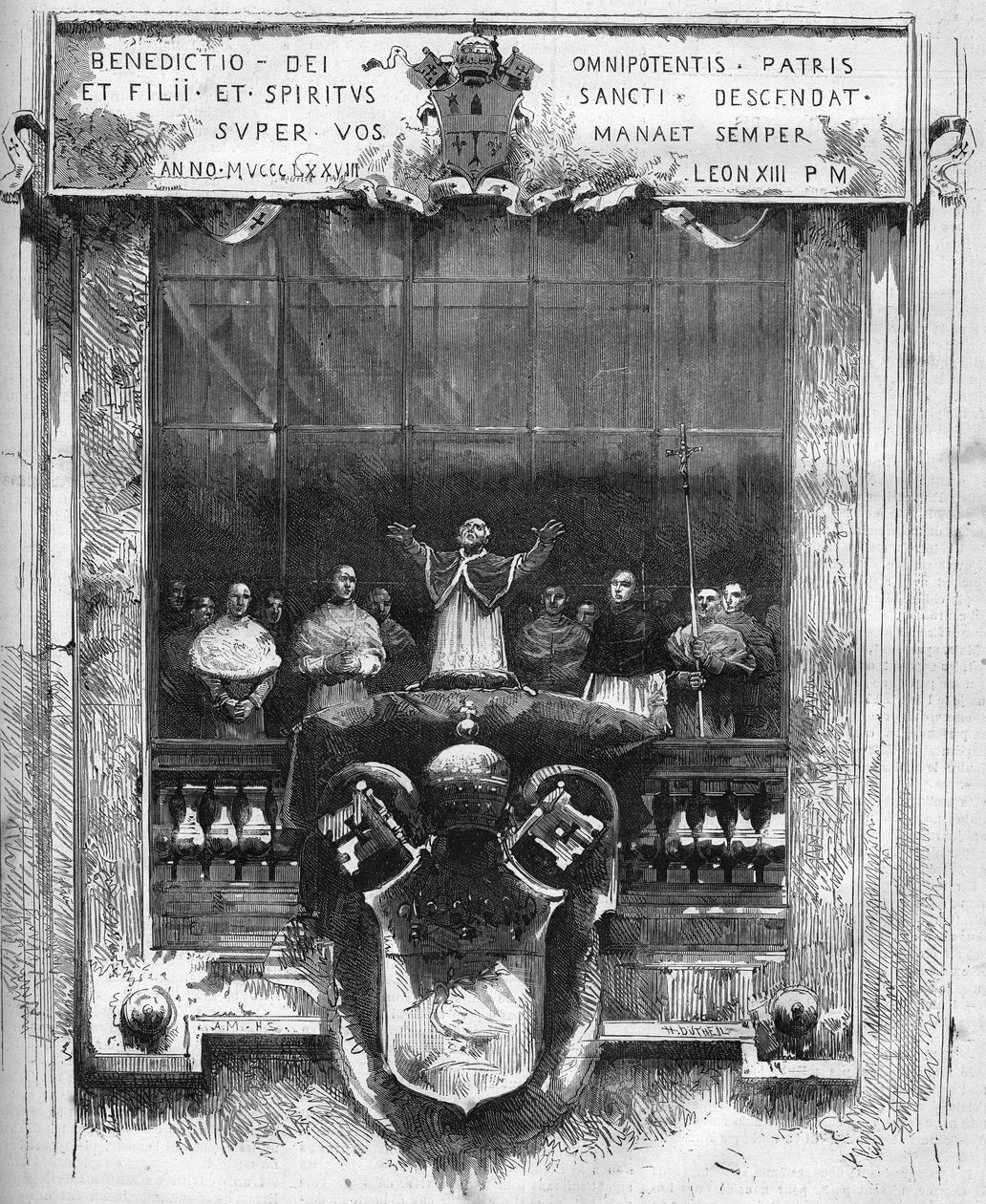 फरवरी 20 पर सेंट पीटर के आंतरिक मंच के शीर्ष से पोप लियोन XIII (लियोन) (1810-1903) का पहला आशीर्वाद द्वारा फ्रेंच स्कूल