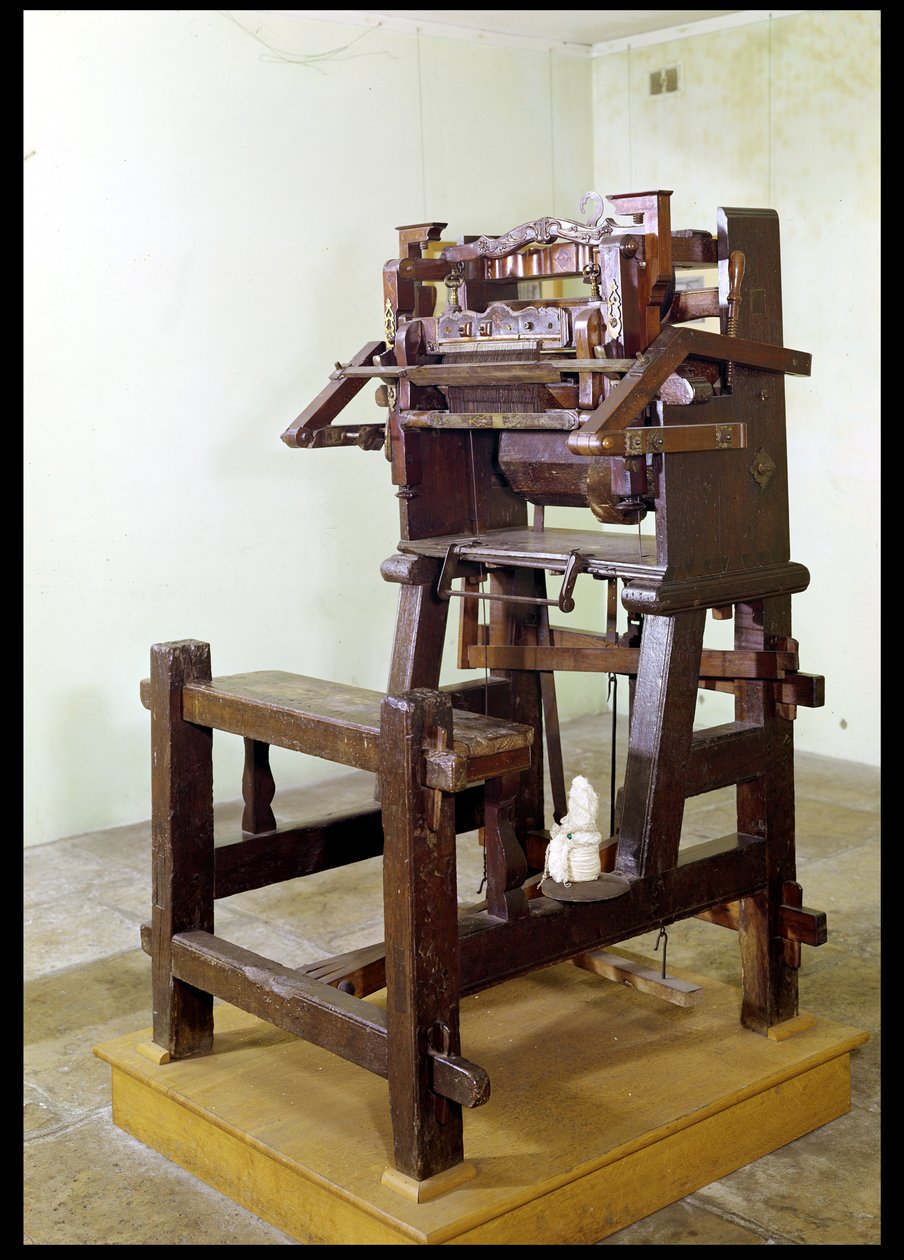बुनाई स्टॉकिंग्स के लिए पहला लूम, 1750 (लकड़ी और धातु) द्वारा फ्रेंच स्कूल