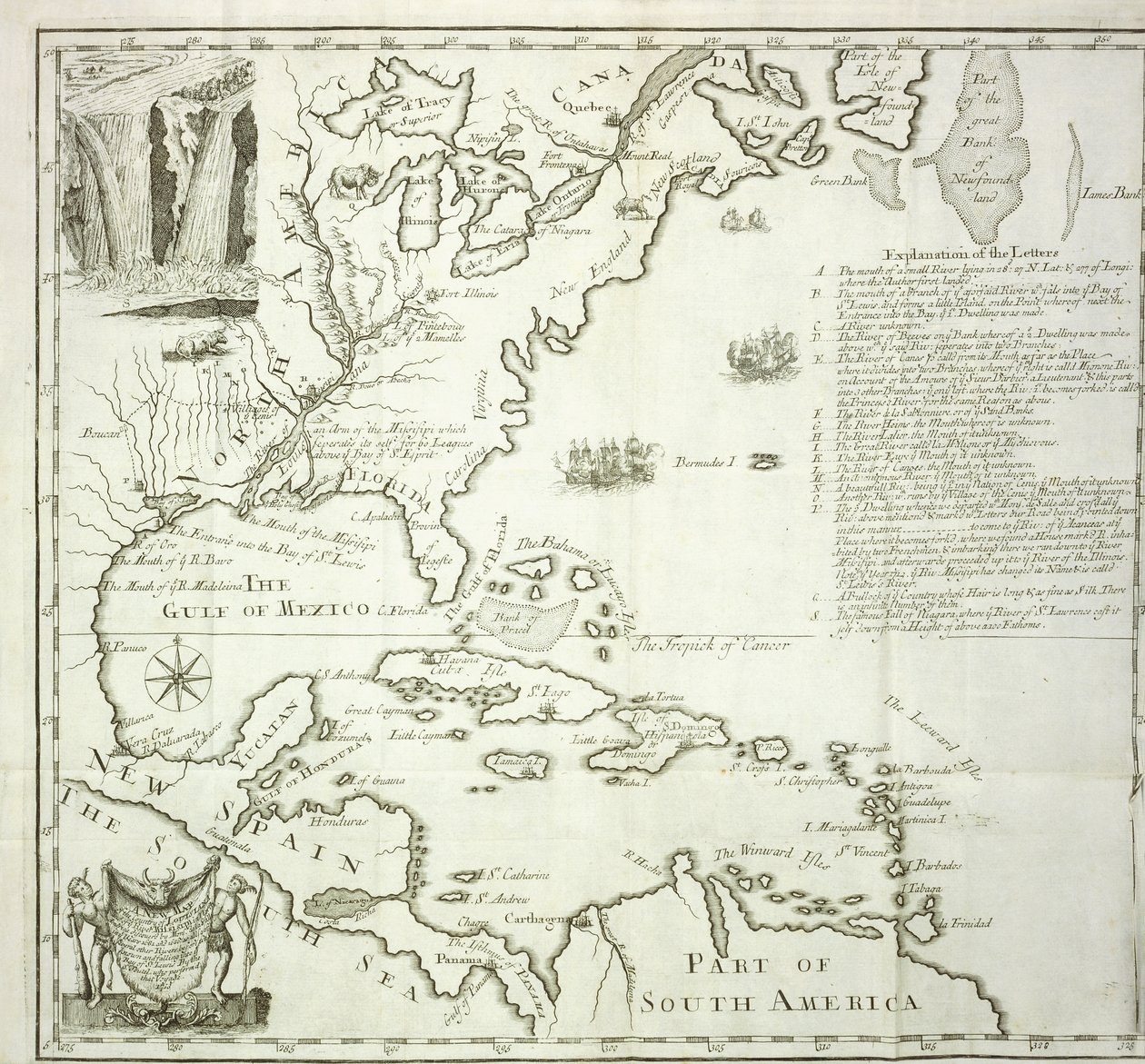 उत्तरी अमेरिकी अटलांटिक तट का तह नक्शा, 1714 द्वारा फ्रेंच स्कूल