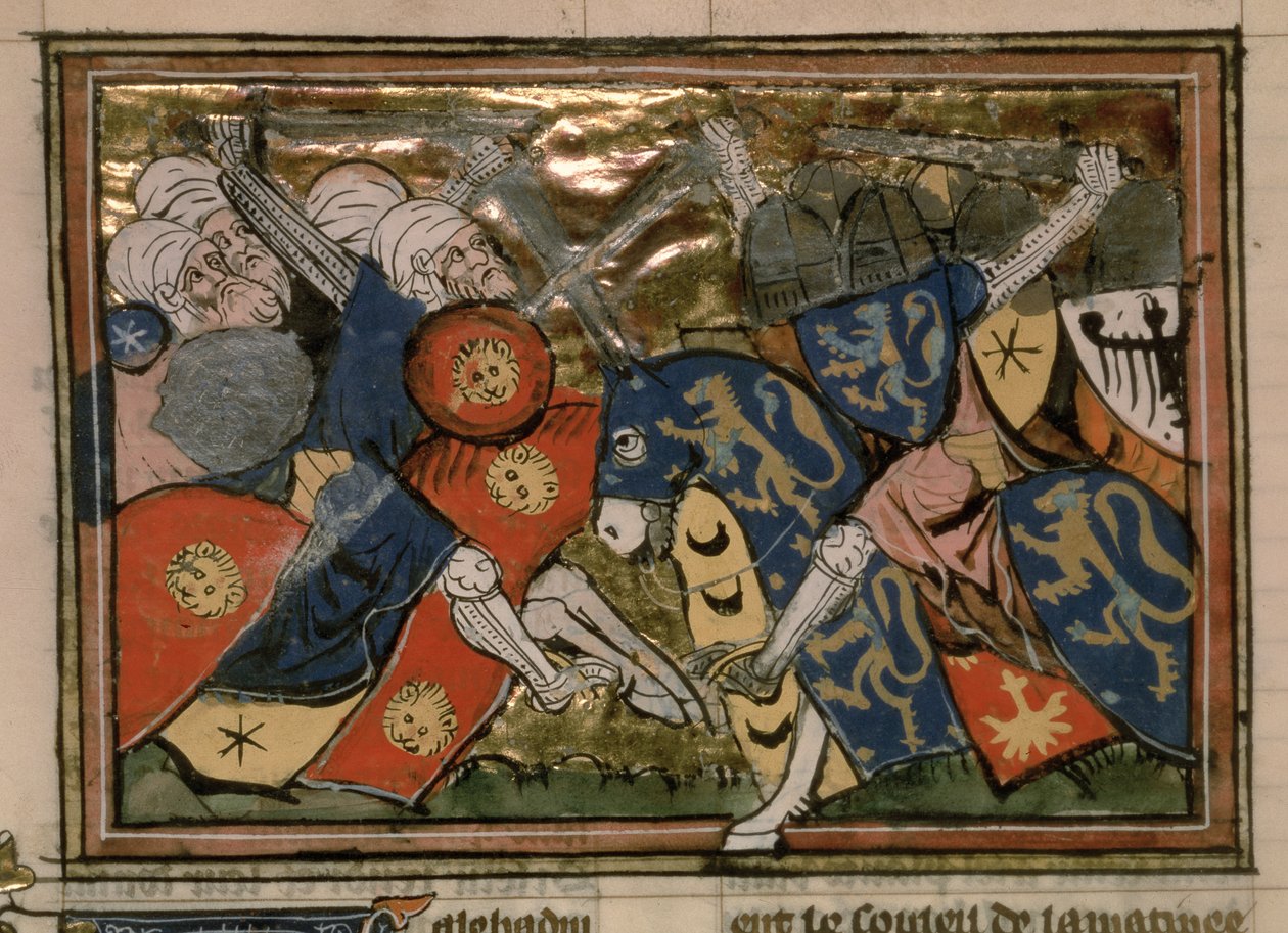 Fr 22495 f.235v, 1187 में जेरूसलम का युद्ध, Le Roman de Godefroi de Bouillon से द्वारा फ्रेंच स्कूल