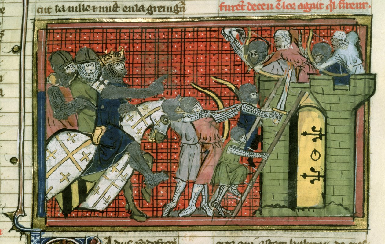 Fr 22495 f.36r एक शहर पर हमला, Le Roman de Godefroi de Bouillon से द्वारा फ्रेंच स्कूल