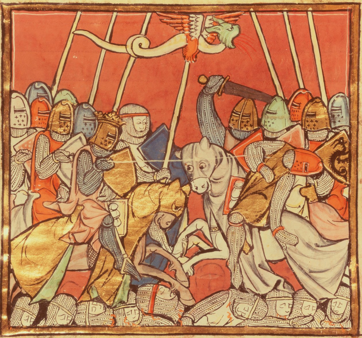 Fr 95 fol.173v द स्टोरी ऑफ मर्लिन से बेदीग्रान की लड़ाई, c.1280-90 द्वारा फ्रेंच स्कूल