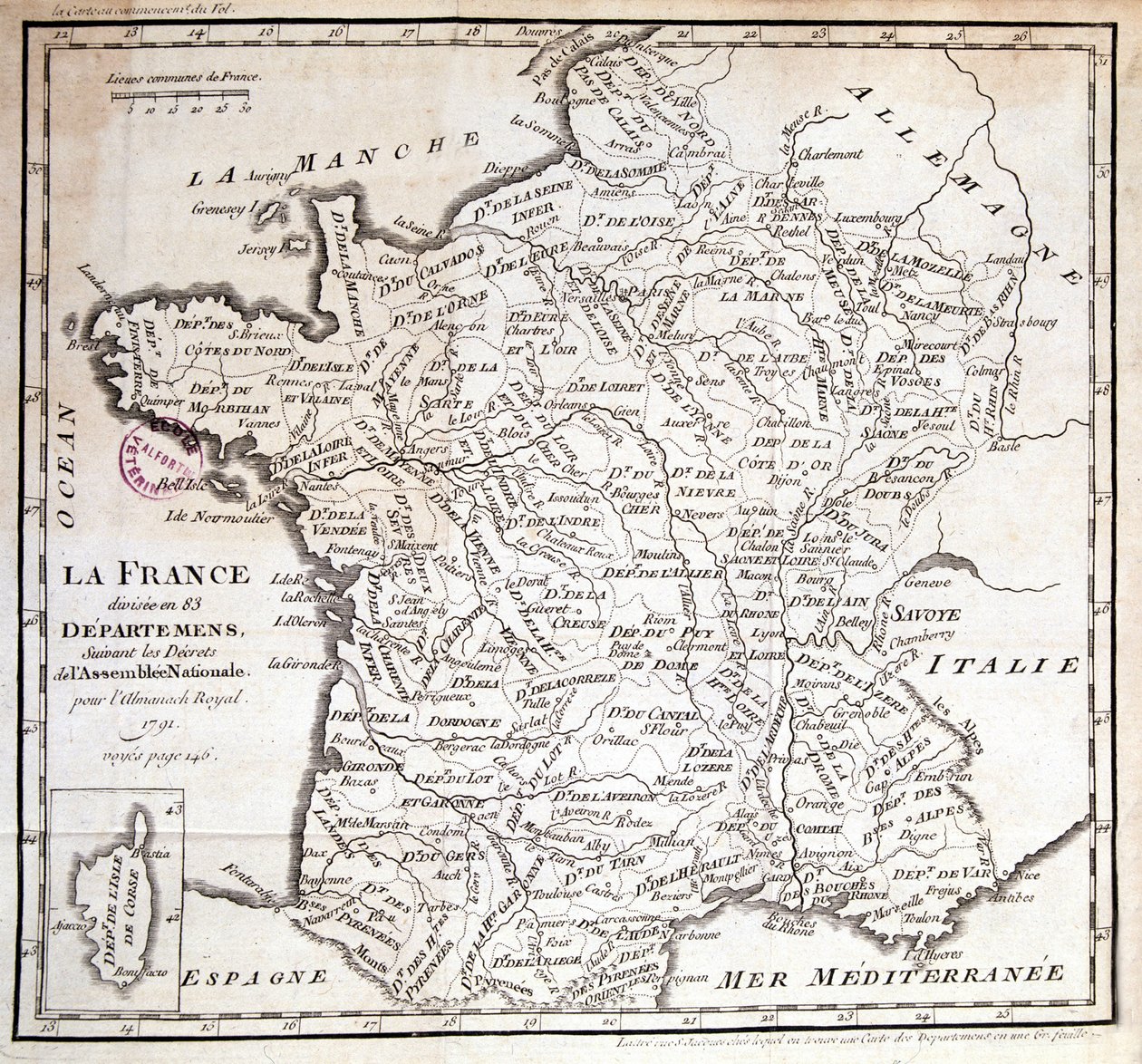 1791 की नेशनल असेंबली के फरमानों के बाद फ्रांस 83 विभागों में विभाजित हो गया द्वारा फ्रेंच स्कूल