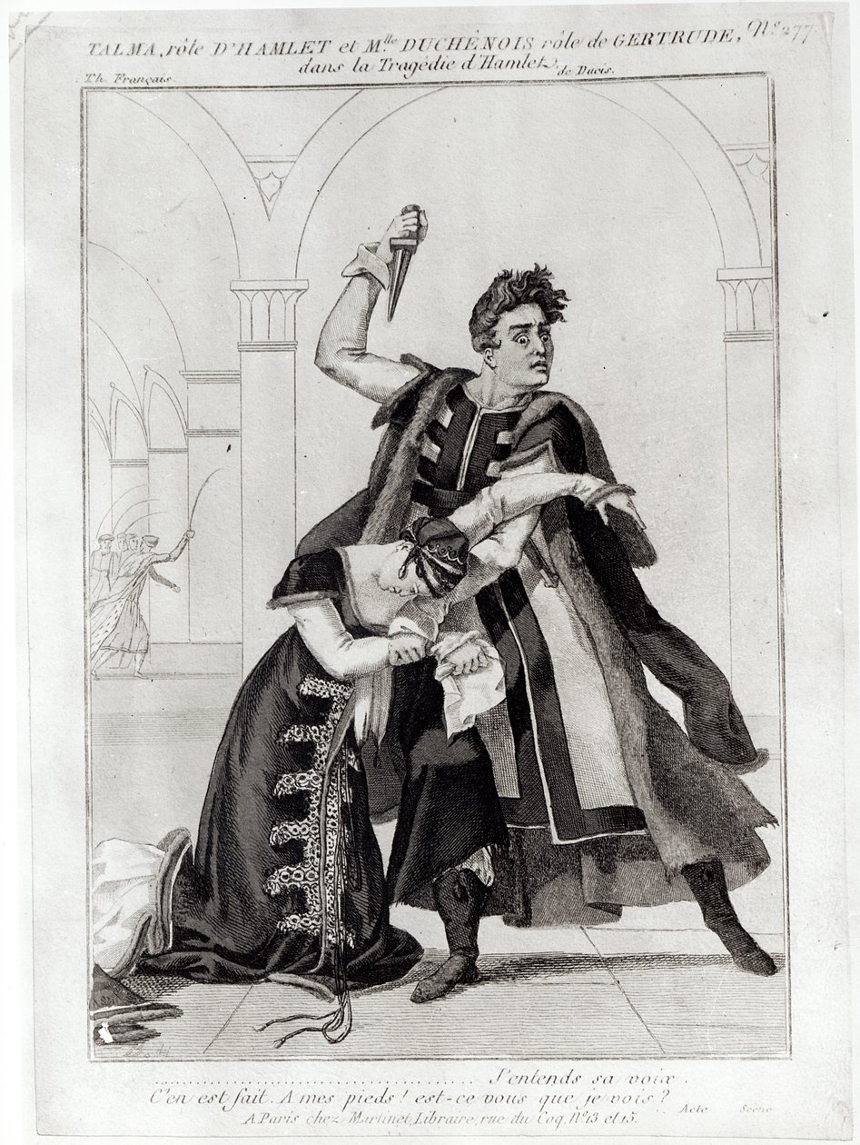 1769 के बाद शेक्सपियर के &39;हैमलेट&39; में शेक्सपियर के &39;हैमलेट&39; में फ्रेंकॉइस-जोसेफ तलमा (1763-1826) को हेमलेट और मैडोमोसेले दुचेनो के रूप में। द्वारा फ्रेंच स्कूल