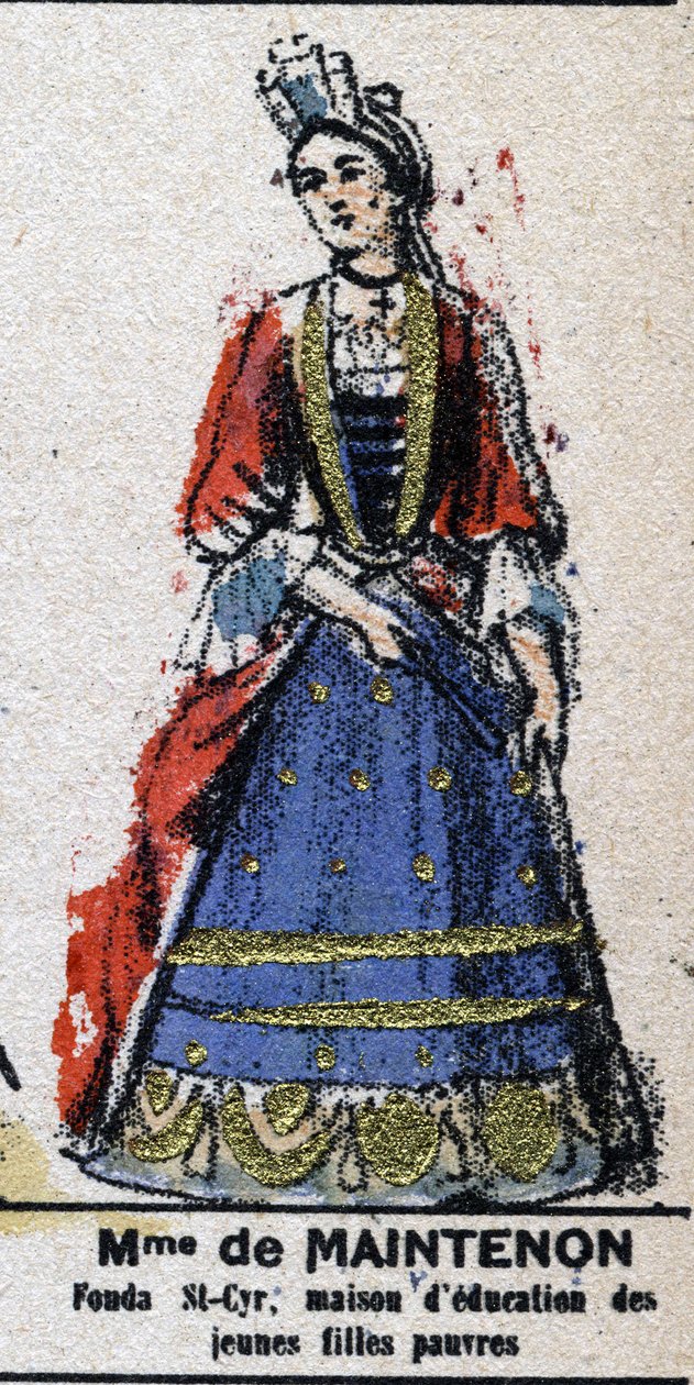 फ्रैंकोइस डी ऑबिग्ने, मेनटेनन (1635-1719) के मार्क्वेस (मैडम), किंग लुई XIV के पसंदीदा। "" गैलेरिएड किंग्स एंड क्वींस ऑफ फ्रांस और 1643 से 1895 तक के शानदार पात्र"" एपिनल की छवि। द्वारा फ्रेंच स्कूल