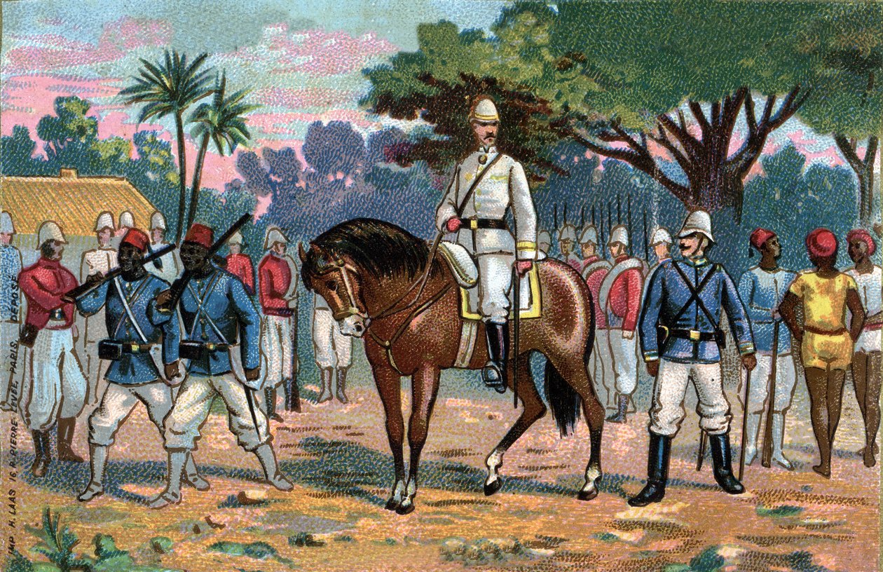 डाहोमी के लिए फ्रांसीसी अभियान: 1892 में बेनिन (डाहोमी) के लिए फ्रांसीसी जनरल अल्फ्रेड एमेडी डोड्स (1842-1922)। द्वारा फ्रेंच स्कूल