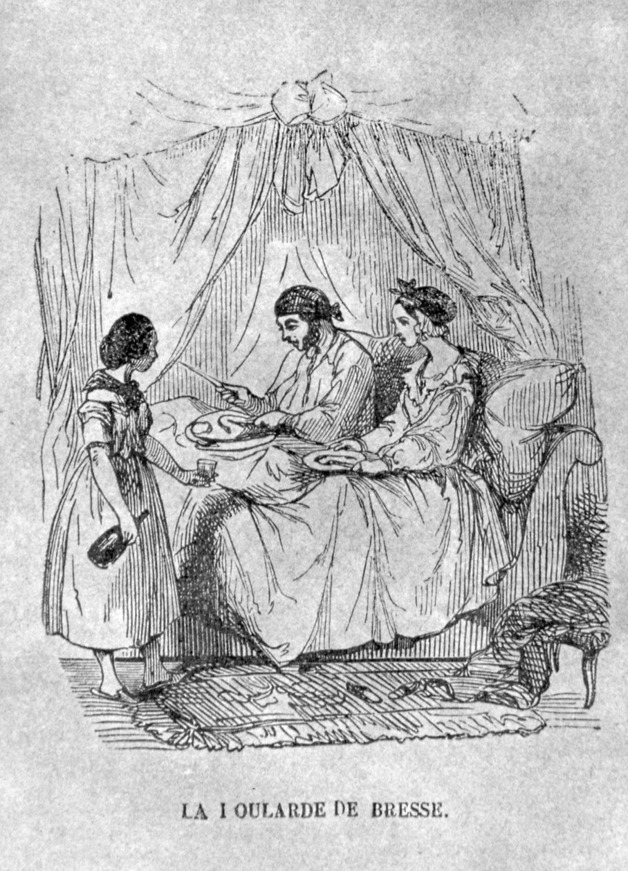 गाउट से ग्रसित व्यक्ति का फ्रेंच चित्रण। 1848 (उत्कीर्णन) द्वारा फ्रेंच स्कूल