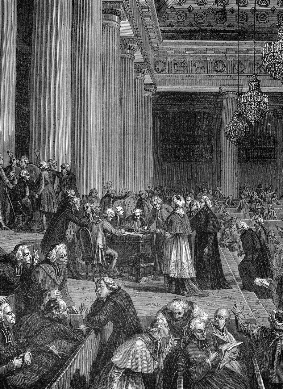 फ्रांसीसी क्रांति: 1789 में नेशनल असेंबली में विशेषाधिकारों का उन्मूलन (उत्कीर्णन) द्वारा फ्रेंच स्कूल