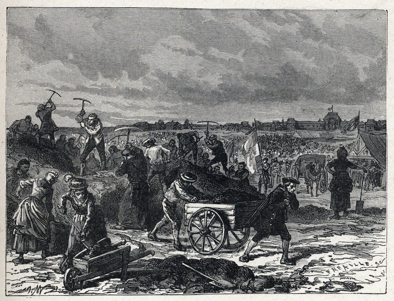 फ्रांसीसी क्रांति: पेरिस में चैंप्स डी मार्स (चैंप्स-डी-मार्स) का काम, 1790 में फेटे डे ला फेडरेशन की तैयारी के लिए। द्वारा फ्रेंच स्कूल