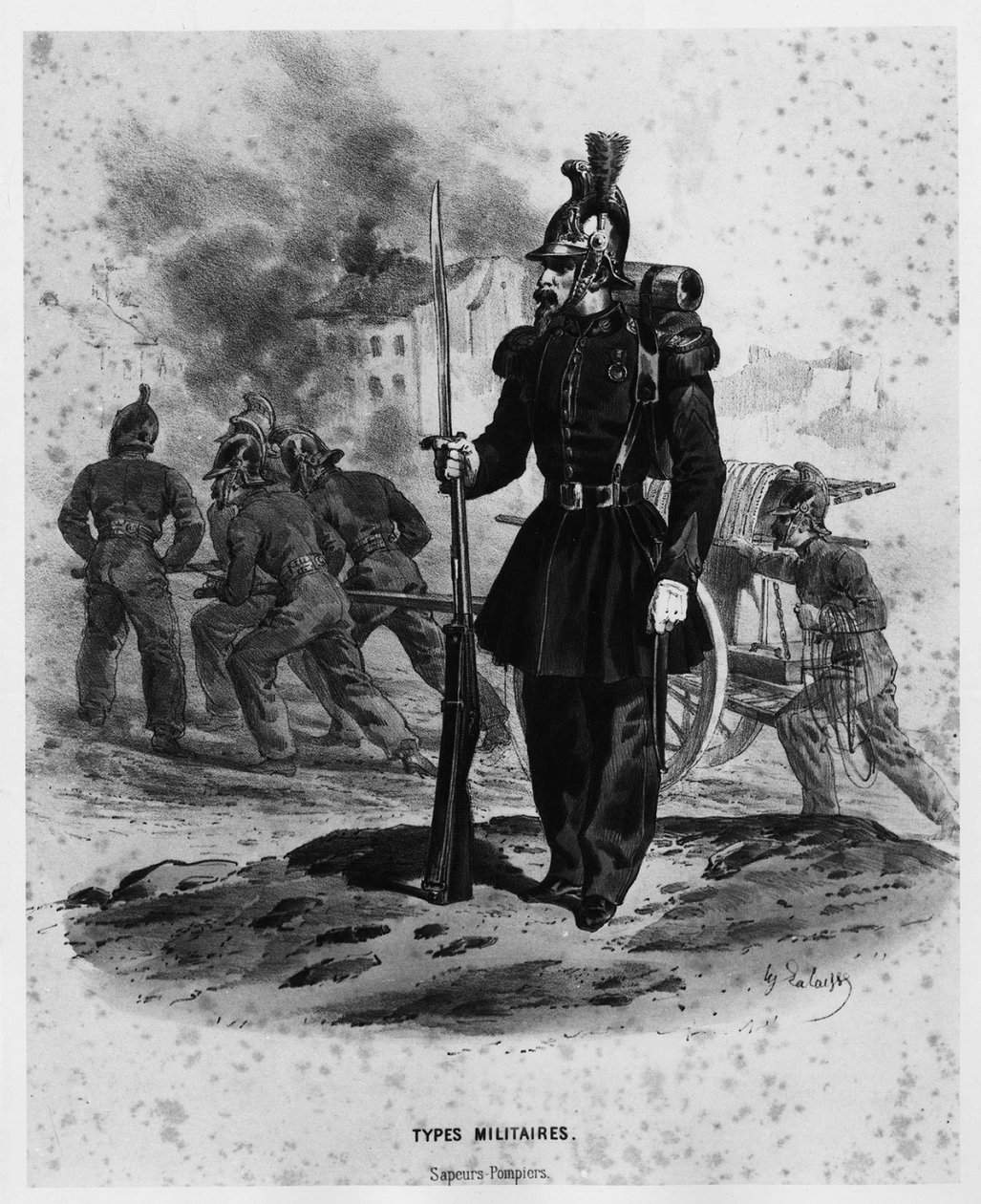 1860 के आसपास फ्रांसीसी अग्निशामक - ड्राइंग, बाइबिल। डेस आर्ट्स डेको। द्वारा फ्रेंच स्कूल
