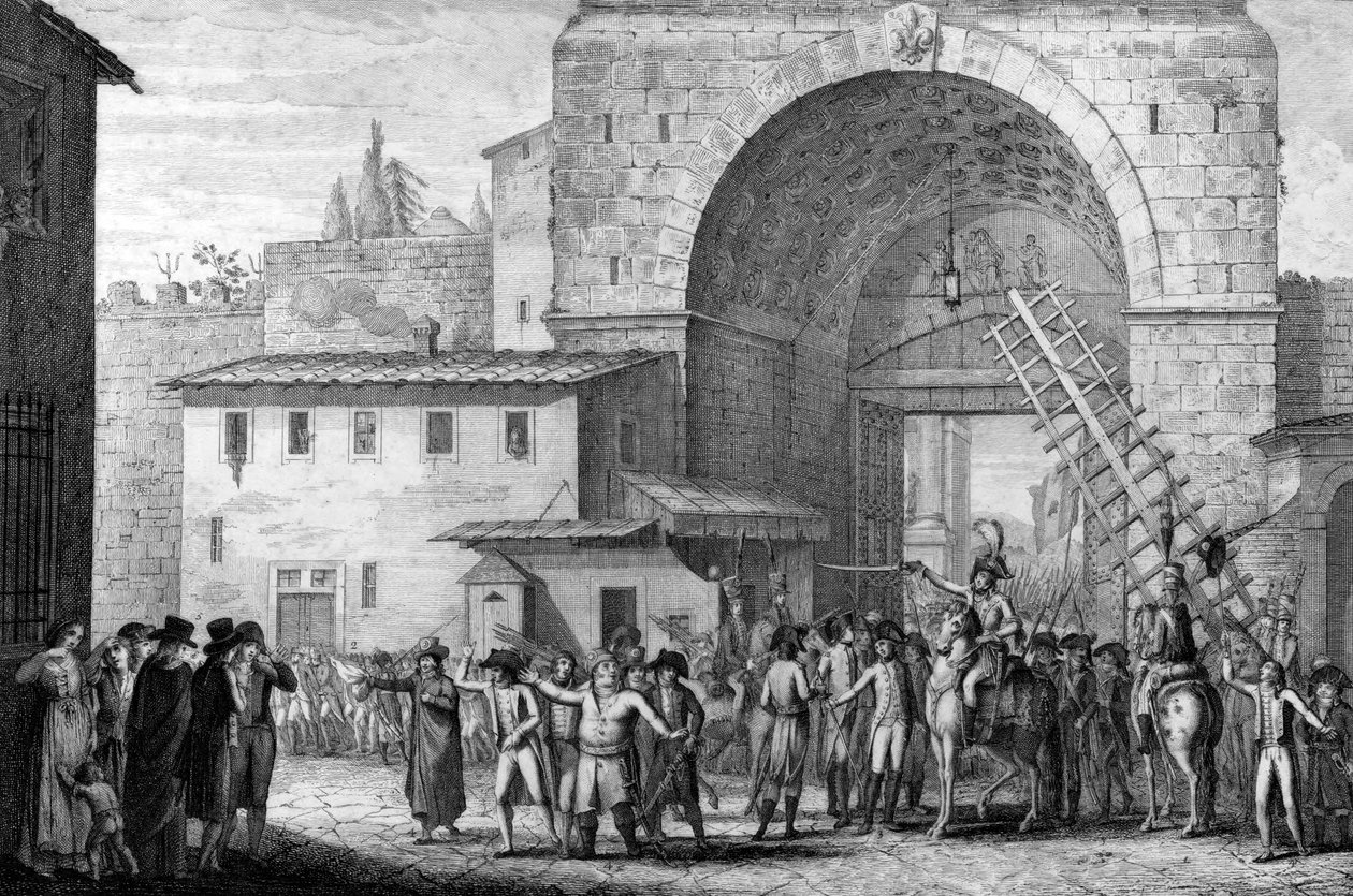 1799 में फ्लोरेंस में प्रवेश करने वाले फ्रांसीसी सैनिक - 1799 में सैन गैलो गेट के माध्यम से फ्लोरेंस में प्रवेश करने वाले फ्रांसीसी सैनिक - द्वारा फ्रेंच स्कूल