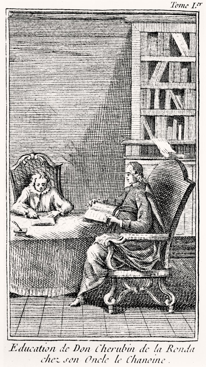 'द बैचलर ऑफ सलामांका' के लिए फ्रंटिसपीस, c.1759 (उत्कीर्णन) द्वारा फ्रेंच स्कूल
