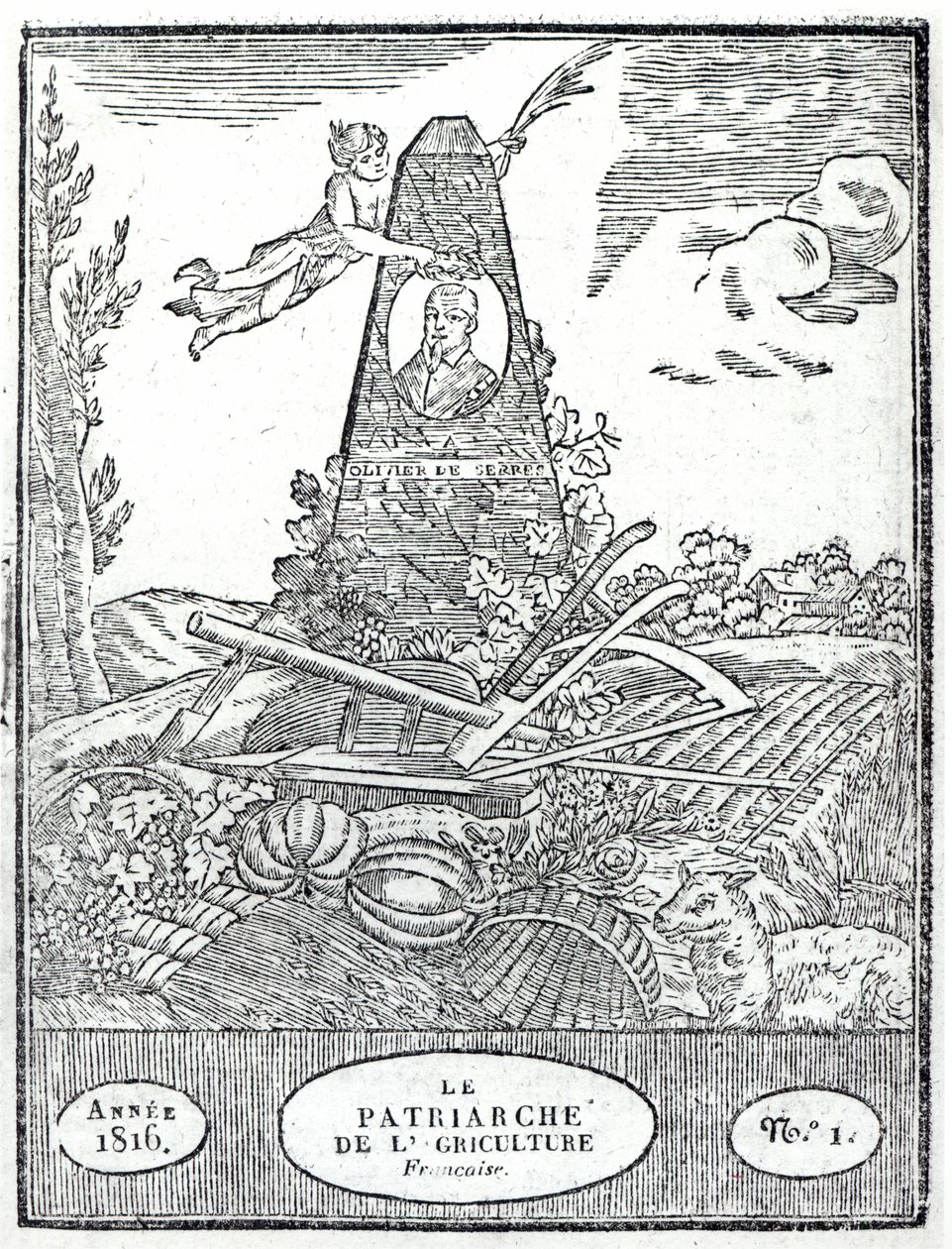 ओलिवियर डी सेरेस (1539-1619) 1816 के चित्र के साथ एक कृषि पंचांग के सामने द्वारा फ्रेंच स्कूल