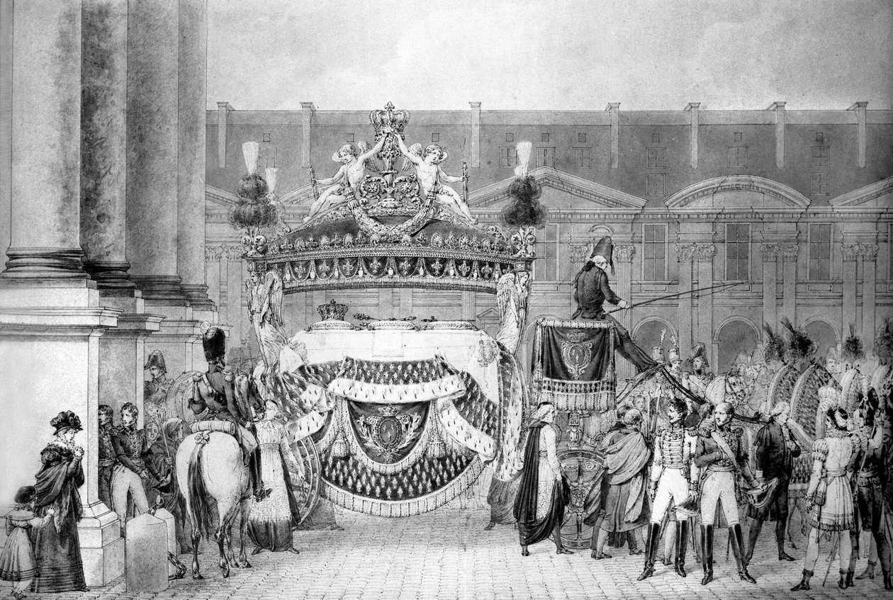 सितंबर 1824 में फ्रांसीसी राजा लुई XVIII (1755-1824) का अंतिम संस्कार (उत्कीर्णन) द्वारा फ्रेंच स्कूल