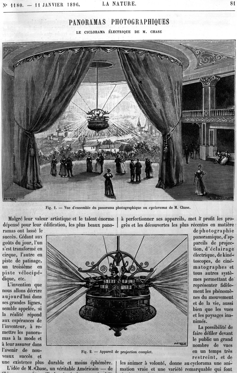ला नेचर, 1896 से लिया गया चेस इलेक्ट्रिक साइक्लोरा का सामान्य दृश्य द्वारा फ्रेंच स्कूल