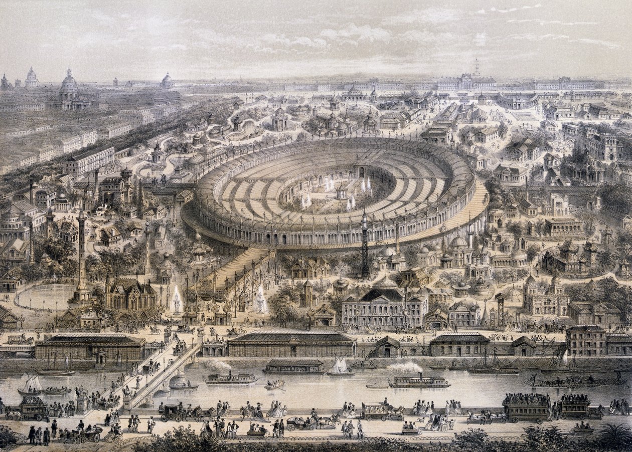 1867 में एक्सपोज यूनिवर्स का सामान्य दृश्य, Trocadero पहाड़ी, पेरिस, 1867 से लिया गया द्वारा फ्रेंच स्कूल