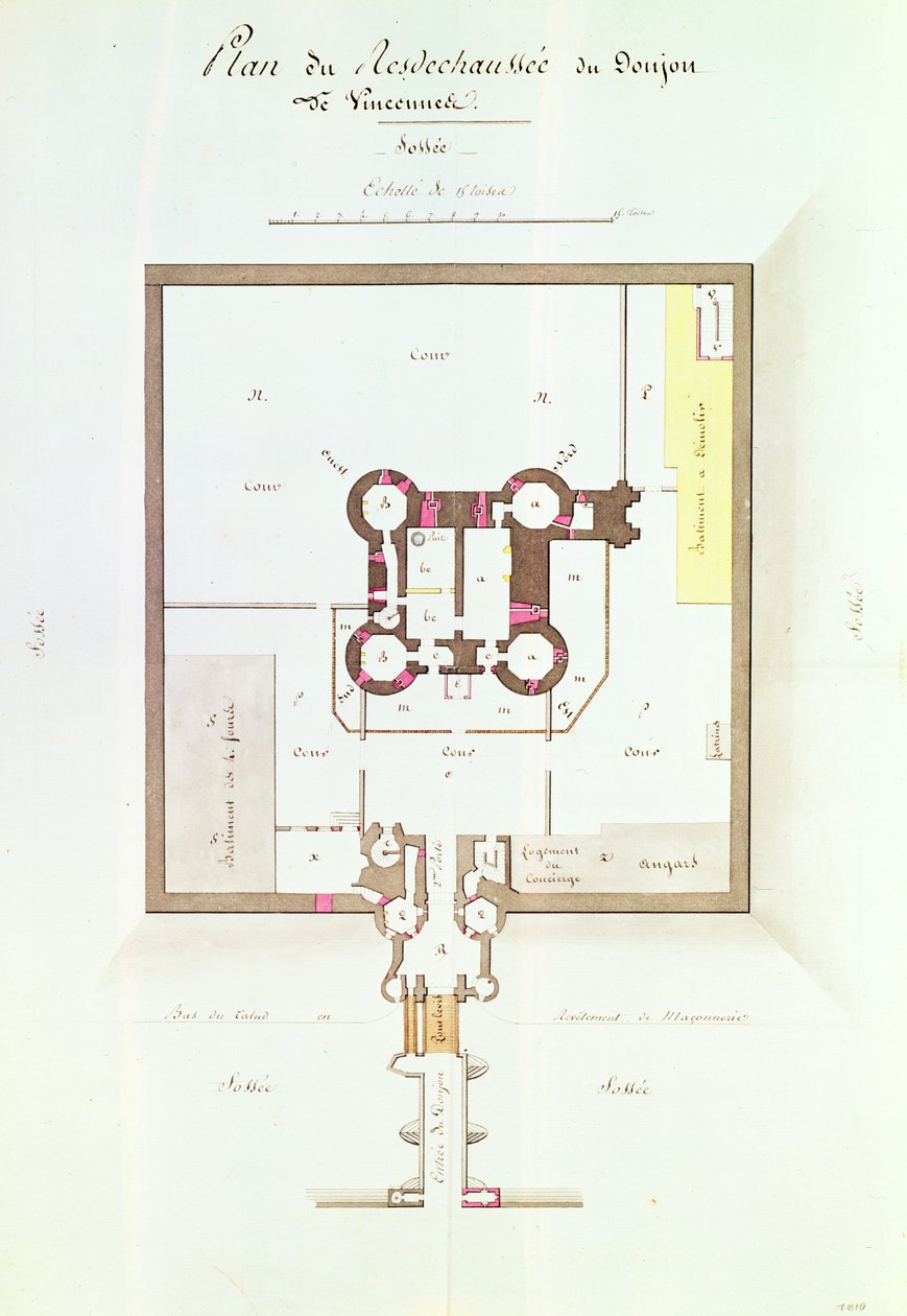Vincennes जेल, 1810 (कलम और स्याही) के लिए भूतल योजना द्वारा फ्रेंच स्कूल