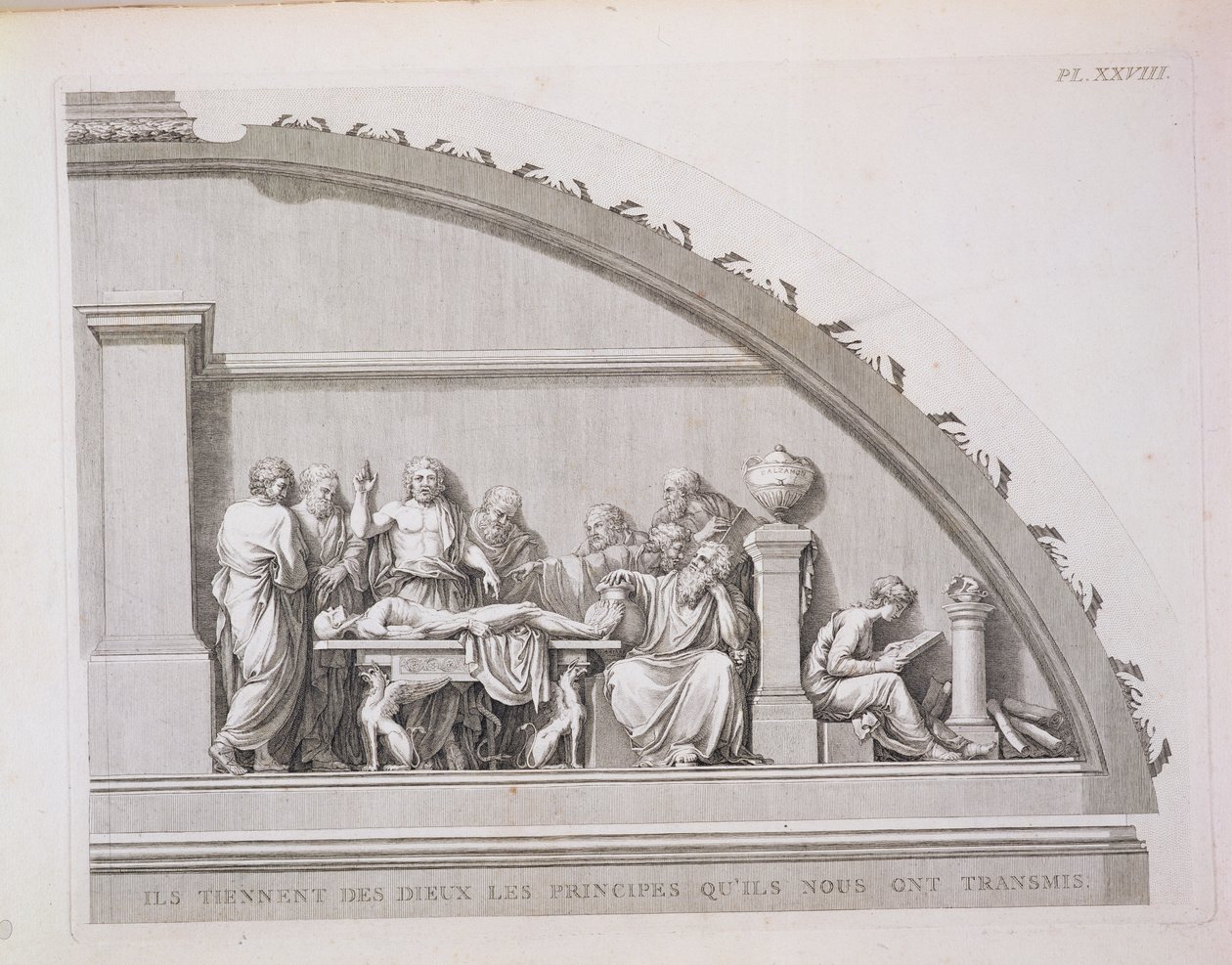 Hippocrates (c.460 BC-c.377 BC) शिक्षण, पेरिस में सर्जरी के स्कूल का विवरण, 1780 से प्रकाशित द्वारा फ्रेंच स्कूल