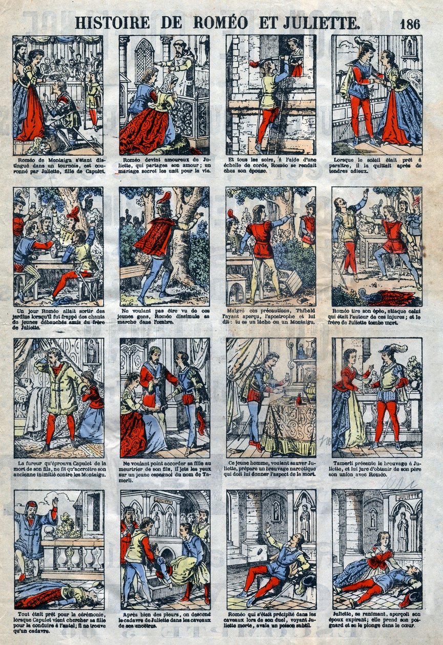 विलियम शेक्सपियर के नाटक (1564-1616) के बाद रोमियो और जूलियट का इतिहास। 19वीं सदी के अंत से एपिनल इमेजिंग। द्वारा फ्रेंच स्कूल