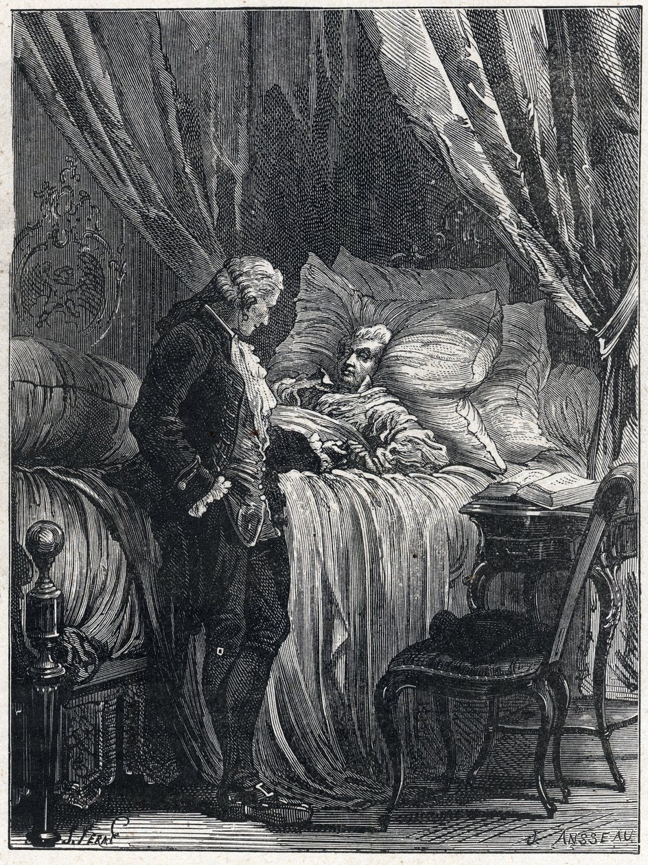 होनोर गेब्रियल (ऑनर-गेब्रियल) रिक्वेटी, काउंट ऑफ मिराब्यू (1749-1791) अपने डॉक्टर, जॉर्जेस कैबैनिस (1757-1808) के साथ 1791 में उनकी मृत्यु पर। द्वारा फ्रेंच स्कूल