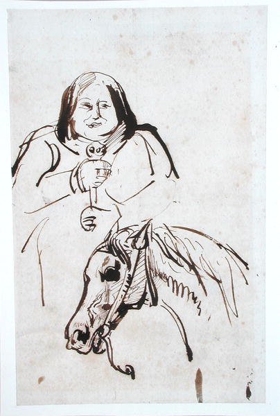 होनोर डी बाल्ज़ाक (1799-1850) और उसका घोड़ा (कागज पर कलम और स्याही) द्वारा फ्रेंच स्कूल