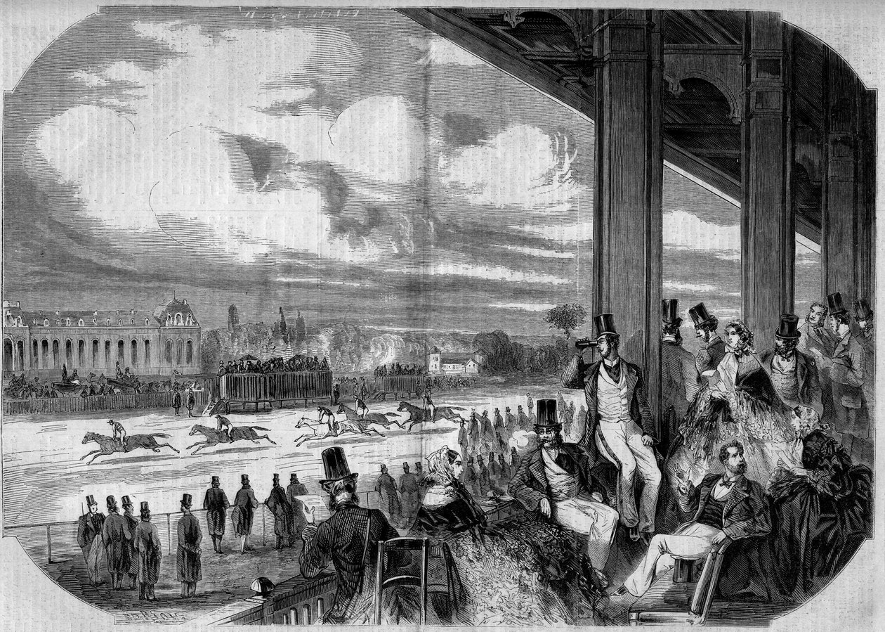 1858 में चान्तिली हाइपोड्रोम में घुड़दौड़। द्वारा फ्रेंच स्कूल
