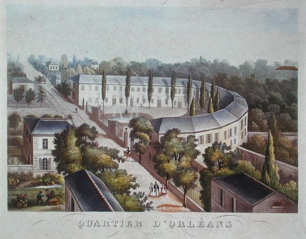 क्वार्टरियर ऑरलियन्स में आवास परियोजना (पूर्ण), रुए हाले, c.1840-50 (रंग लिथो) द्वारा फ्रेंच स्कूल