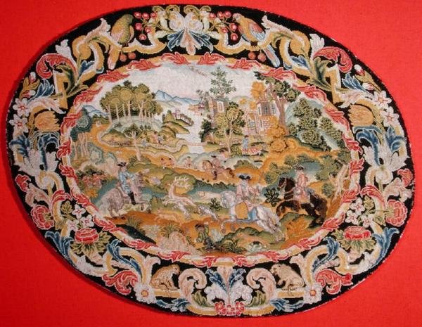 शिकार का दृश्य, c.1710-35 (कैनवास पर कढ़ाई) द्वारा फ्रेंच स्कूल