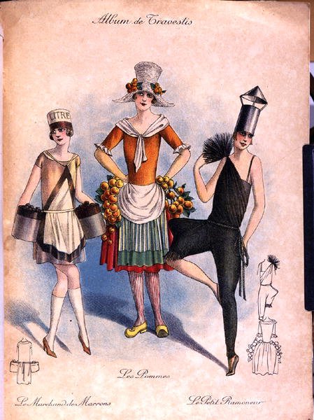 'एल्बम डी ट्रैवेस्टिस' से चित्रण, c.1920-30 (कलर लिथो) द्वारा फ्रेंच स्कूल