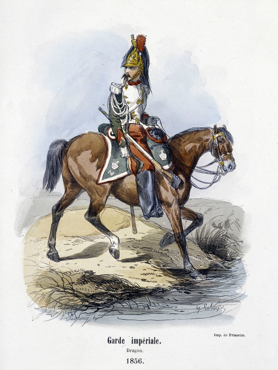 इंपीरियल गार्ड: 1856 में ड्रैगन - ए बारबियर द्वारा "" हिस्टोइरे डी ल'आर्मी "" में द्वारा फ्रेंच स्कूल