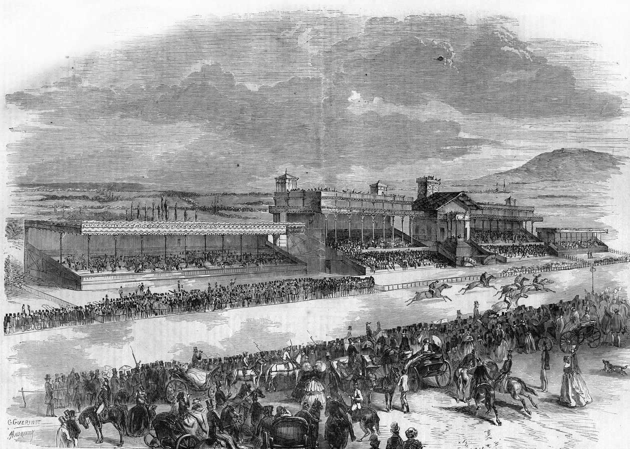 1857 में Bois de Boulogne में घुड़दौड़ का उद्घाटन। द्वारा फ्रेंच स्कूल