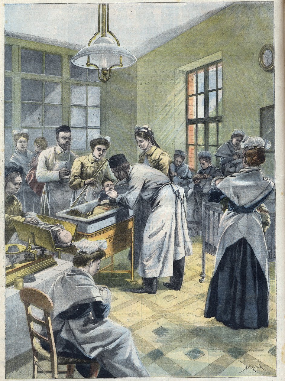 डिपो डेस एनफैंट्स असिस्ट्स रुए डेनफर्ट रोचेरो (डेनफर्ट-रोचेरो) पेरिस में शिशुओं को एक इनक्यूबेटर में रखता है। "ले पेटिट पेरिसियन" में डॉक्टर और नर्स समय से पहले या कमजोर बच्चों की देखभाल करते हैं द्वारा फ्रेंच स्कूल